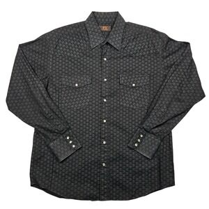 PX Clothing Western Pearl Snap Shirt Mens Large Black Paisley Long Sleeve Cotton